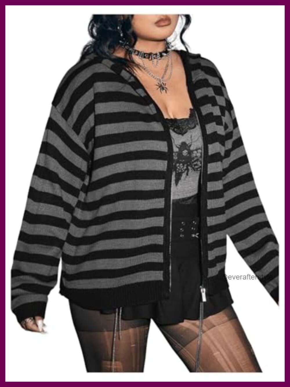 Plus Size Striped Hooded Cardigan Sweater with Zipper Long Sleeve Casual